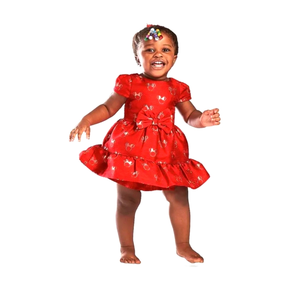 NWT  MINNIE MOUSE RED WITH GOLD EMBROIDERED  DESIGNED DRESS - SIZE 6 MONTHS - Picture 2 of 13